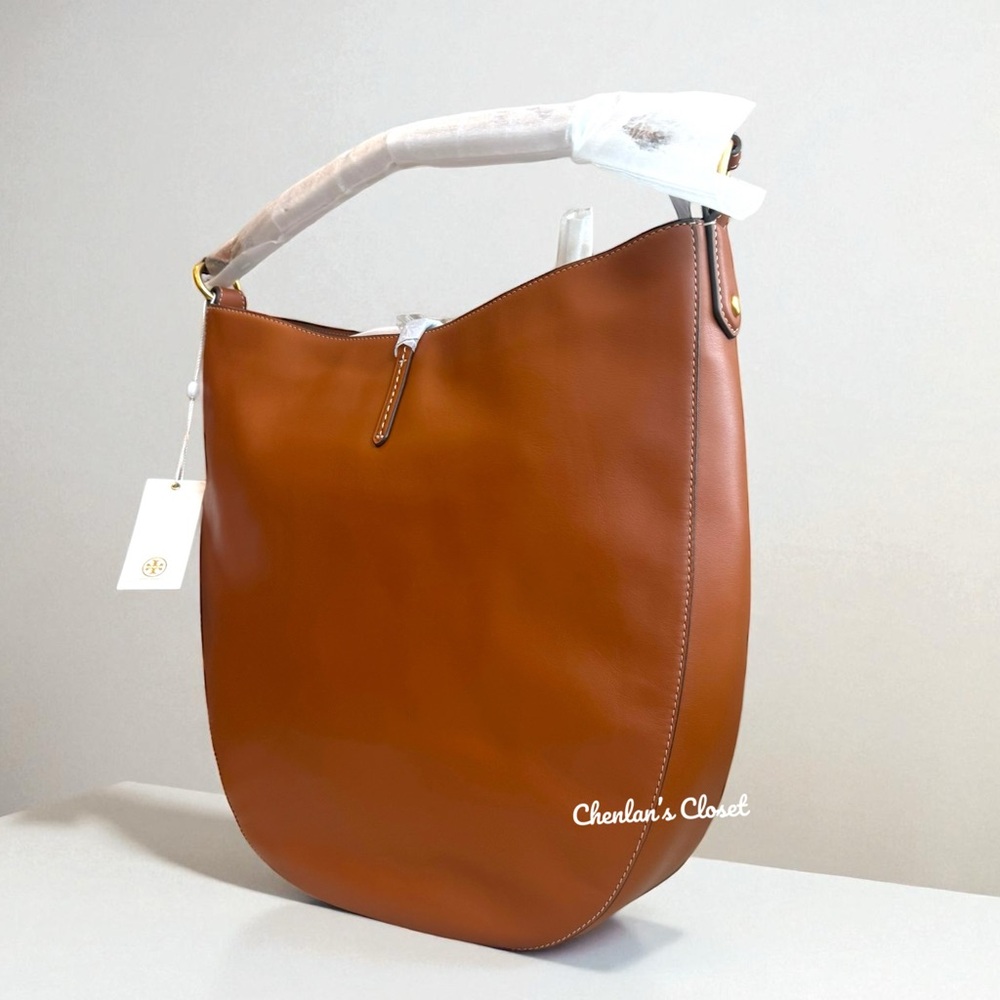 Tory Burch Metal Miller Slouchy Hobo With Long Strap Brown With Gold Hardware - Picture 6 of 16